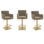 Set of 3 Mink Velvet Adjustable Swivel Bar Stools with Gold Base - Sonny