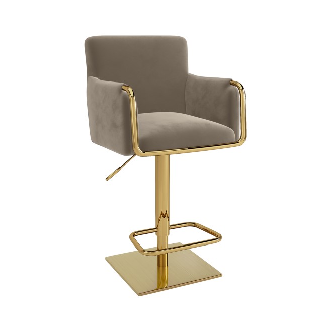 Mink Velvet Adjustable Swivel Bar Stool with Gold Base - Sonny