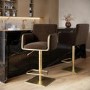 Set of 2 Brown Velvet Adjustable Swivel Bar Stools with Gold Base - Sonny