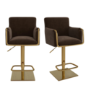 Set of 2 Brown Velvet Adjustable Swivel Bar Stools with Gold Base - Sonny