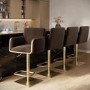 Set of 4 Brown Velvet Adjustable Swivel Bar Stools with Gold Base - Sonny