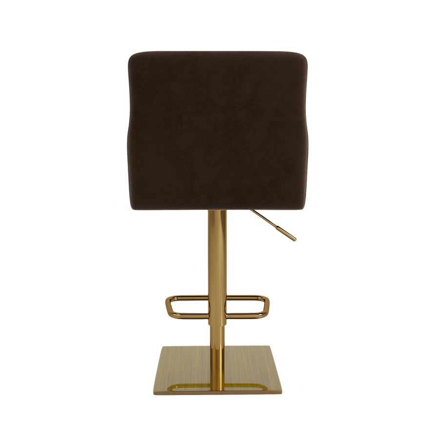 Brown Velvet Adjustable Swivel Bar Stool with Gold Base - Sonny