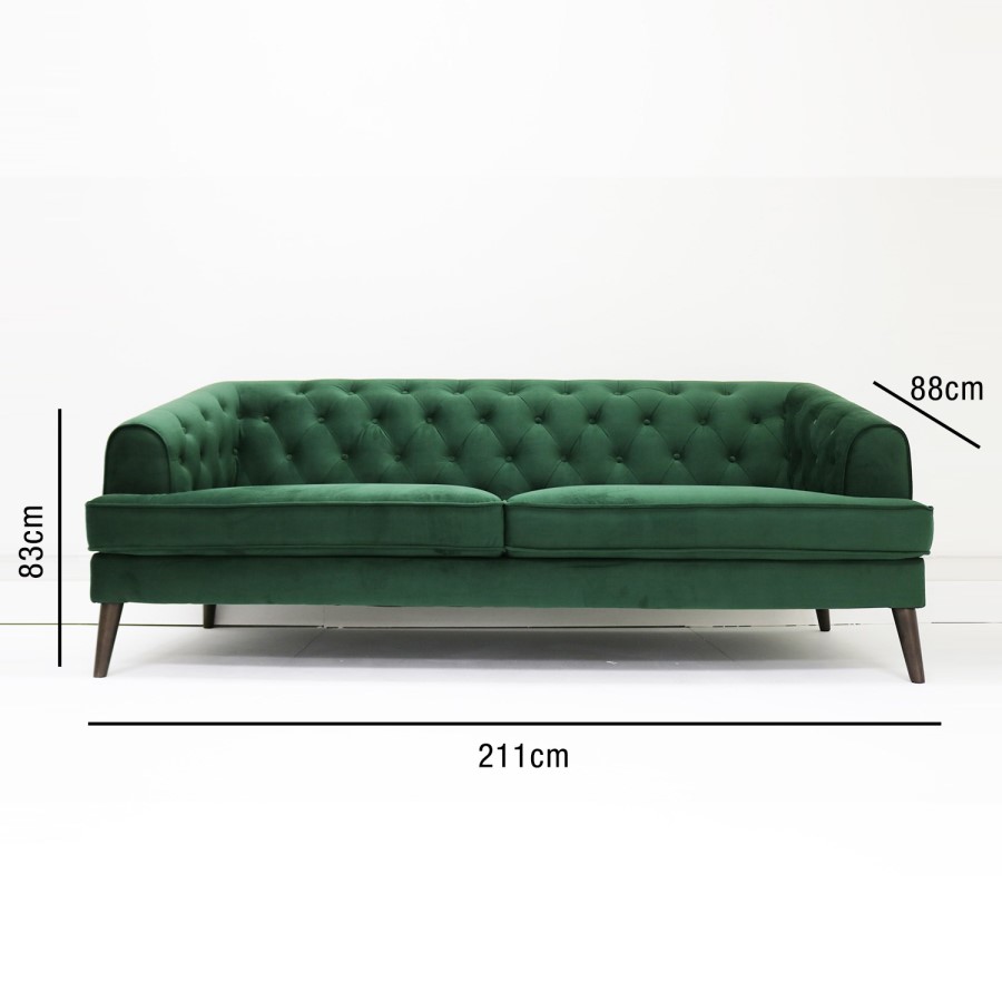 Green Velvet Sofa 3 Seater - Inez