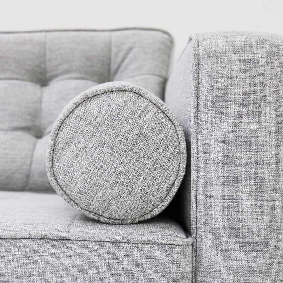 Elba Light Grey Fabric Sofa - Seats 3 with Button Detailing & Bolster Cushions