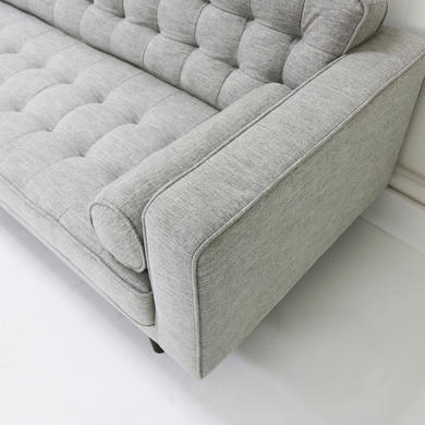 Elba Light Grey Fabric Sofa - Seats 3 with Button Detailing & Bolster Cushions