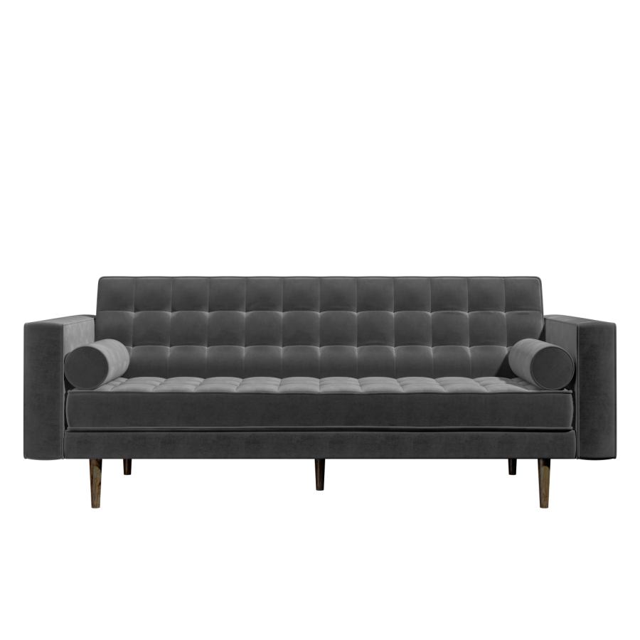 Grey Velvet 3 Seater & 2 Seater Mid Century Quilted Sofa Set - Elba