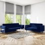 Mid Century Quilted Navy Blue Velvet 3 Seater and 2 Seater Sofa Set - Elba