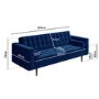 Mid Century Quilted Navy Blue Velvet 3 Seater and 2 Seater Sofa Set - Elba
