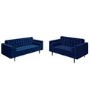 Mid Century Quilted Navy Blue Velvet 3 Seater and 2 Seater Sofa Set - Elba