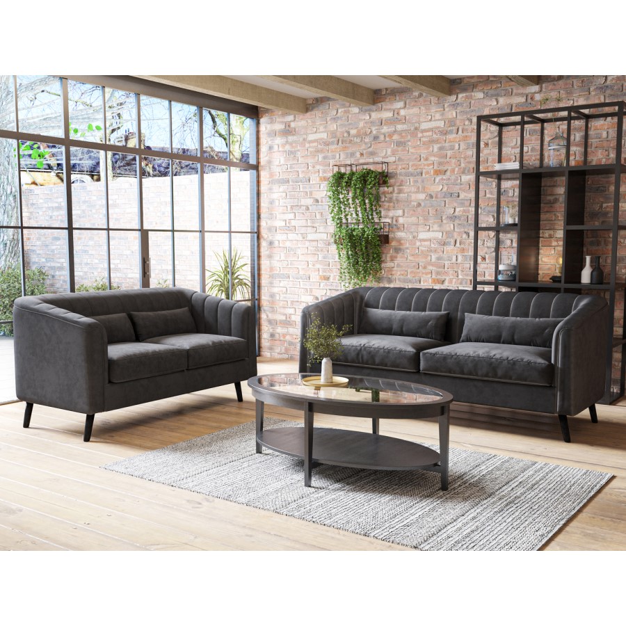Grey Velvet 3 Seater Sofa & 2 Seater Sofa Set - Lotti