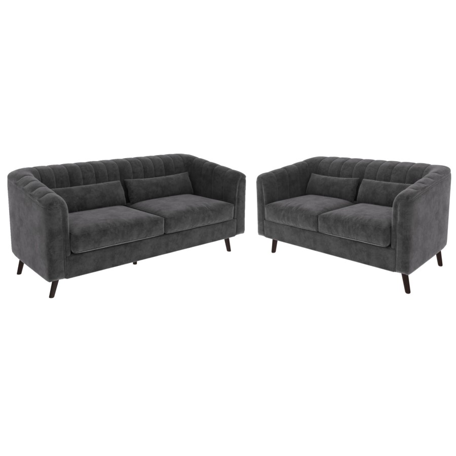 Grey Velvet 3 Seater Sofa & 2 Seater Sofa Set - Lotti