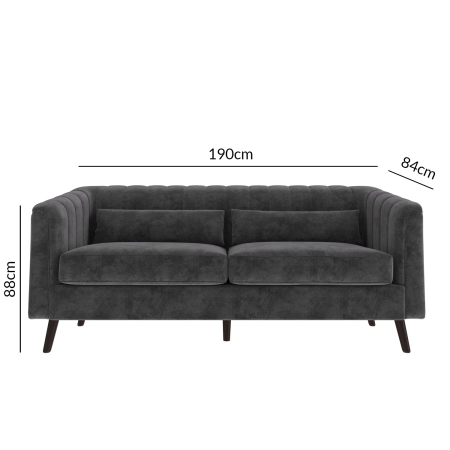 Grey Velvet 3 Seater Sofa & 2 Seater Sofa Set - Lotti