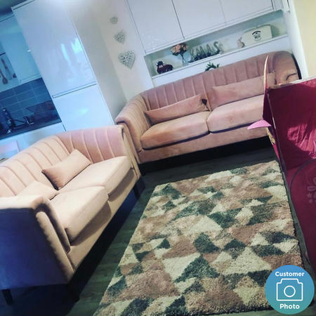 Pink Velvet 3 Seater Sofa & 2 Seater Sofa Set - Lotti