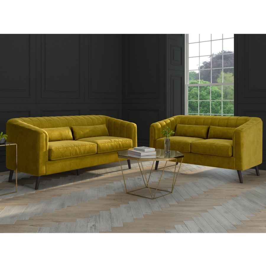 Lotti Green Velvet 3 Seater Sofa & 2 Seater Sofa Set