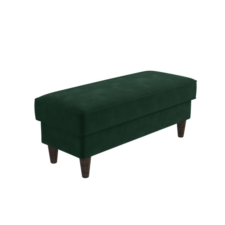 Left Hand Corner Sofa with Footstool Set in Green Velvet - Idris