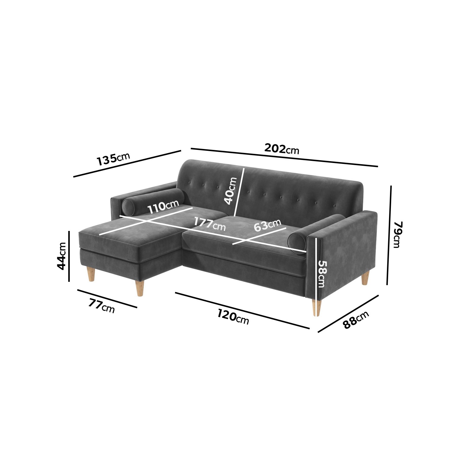 Read more about Grey velvet left facing l shaped sofa with matching footstool seats 3 idris