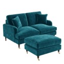 BUN/SOF060/84334 Teal Velvet Sofa and Footstool Set - Payton