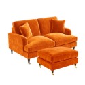 BUN/SOF061/85924 Orange Velvet Sofa and Footstool Set - Payton
