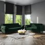 Mid Century Quilted Green Velvet 3 Seater and 2 Seater Sofa Set - Elba