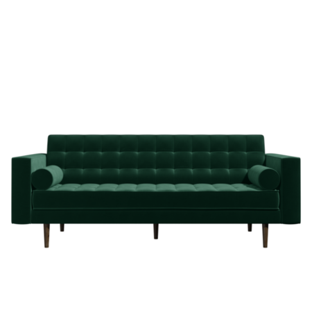 Mid Century Quilted Green Velvet 3 Seater and 2 Seater Sofa Set - Elba