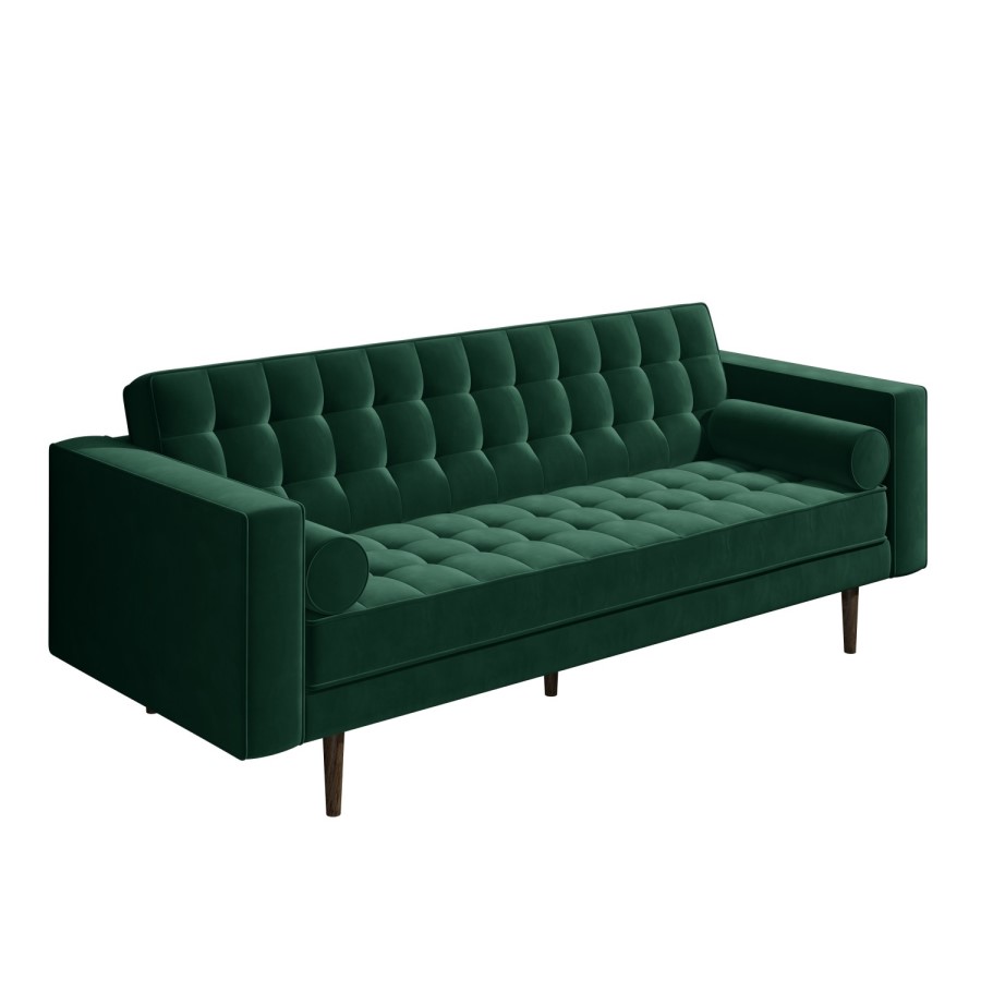 Mid Century Quilted Green Velvet 3 Seater and 2 Seater Sofa Set - Elba