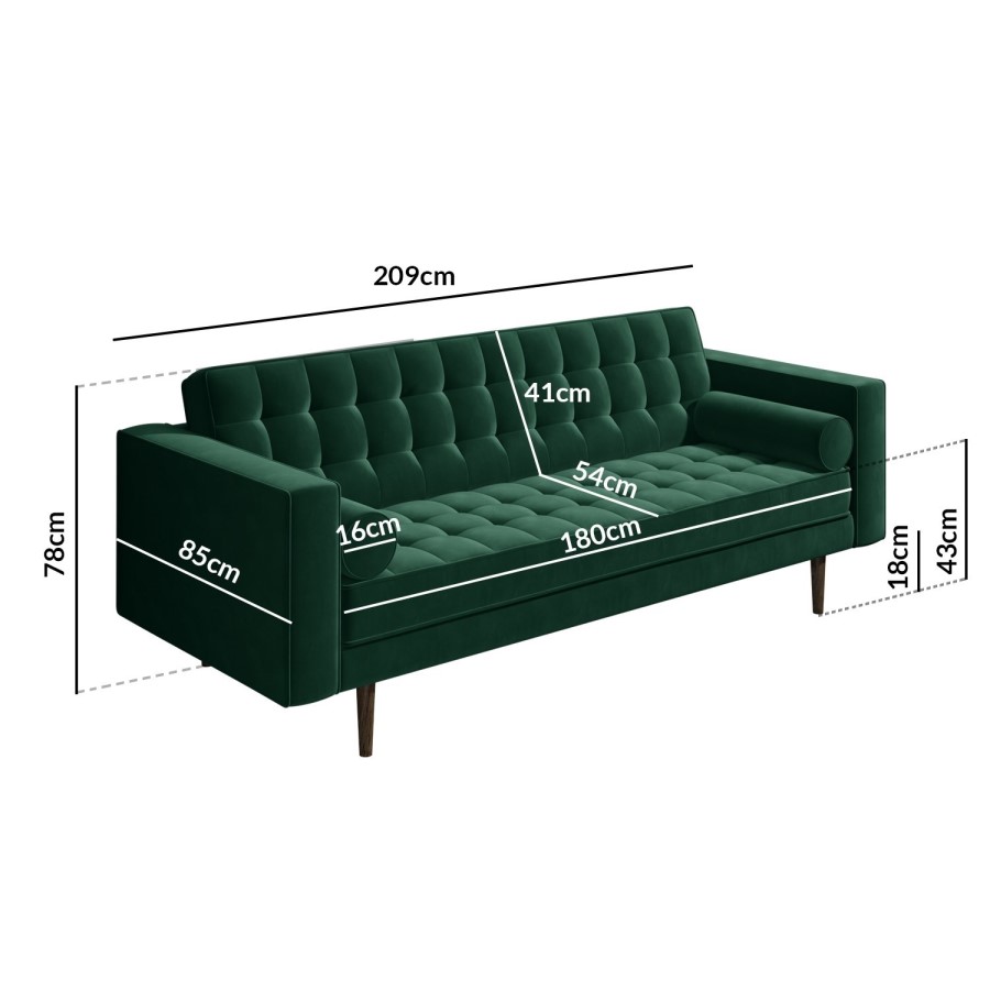 Mid Century Quilted Green Velvet 3 Seater and 2 Seater Sofa Set - Elba
