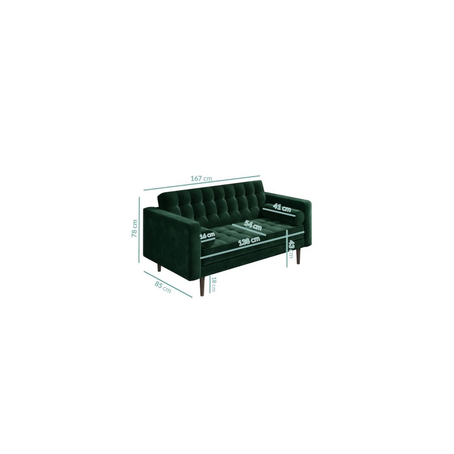 Mid Century Quilted Green Velvet 3 Seater and 2 Seater Sofa Set - Elba