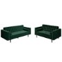 Mid Century Quilted Green Velvet 3 Seater and 2 Seater Sofa Set - Elba