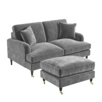 Silver Grey Velvet 2 Seater Sofa and Footstool Set- Payton