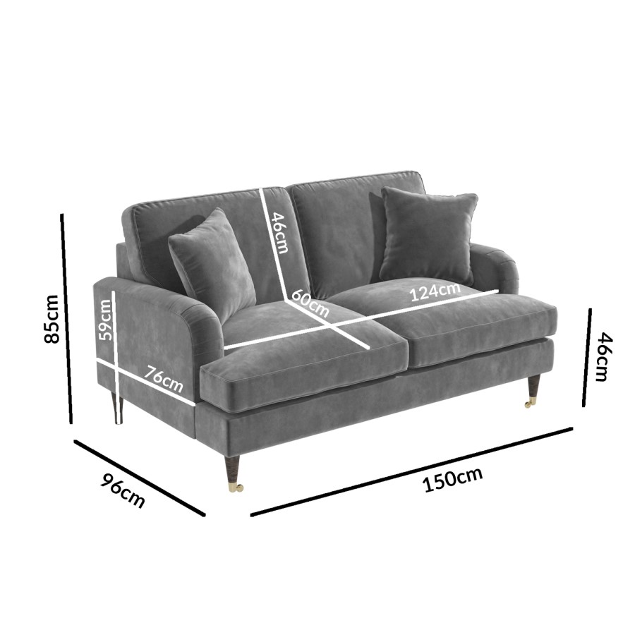 Silver Grey Velvet 2 Seater Sofa and Footstool Set- Payton