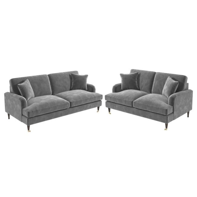 Sofa Set with 3 Seater & 2 Seater in Grey Velvet - Payton