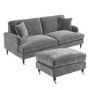 Silver Grey Velvet 3 Seater Sofa and Footstool Set - Payton
