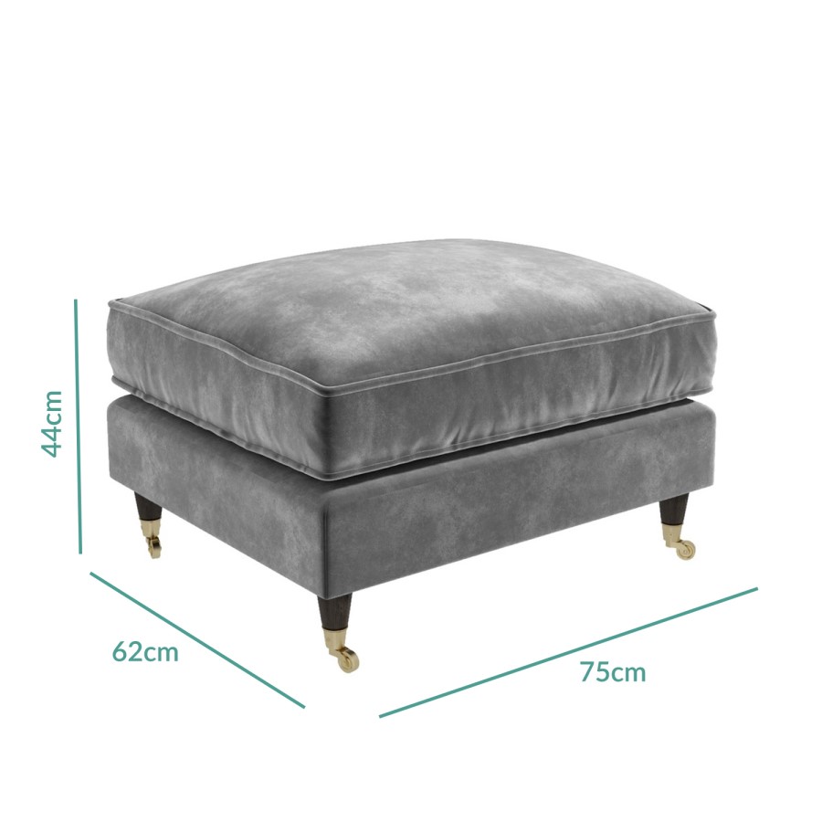 Silver Grey Velvet 3 Seater Sofa and Footstool Set - Payton