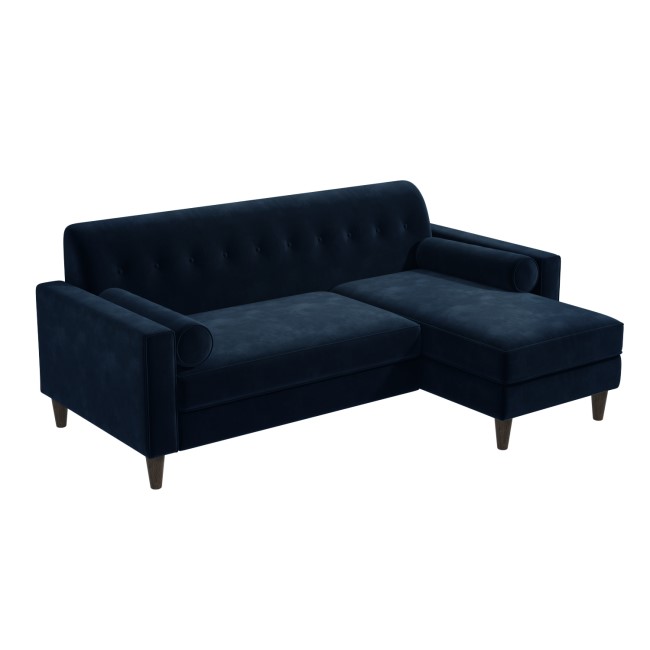 Right Hand Corner Sofa with Footstool Set in Navy Velvet - Idris