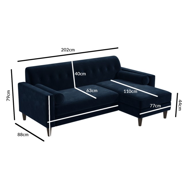 Right Hand Corner Sofa with Footstool Set in Navy Velvet - Idris