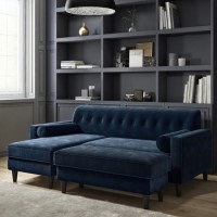 Left Hand Corner Sofa with Footstool Set in Navy Velvet - Idris