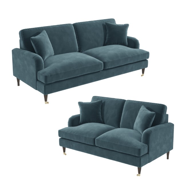Blue Velvet 3 & 2 Seater Sofa Set - Payton