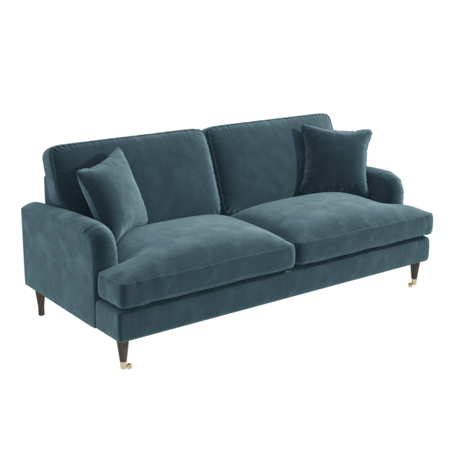 Blue Velvet 3 Seater Sofa and Footstool Set Payton Furniture123