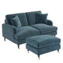 BUN/SOF078/84333 Blue Velvet Sofa and Footstool Set - Payton