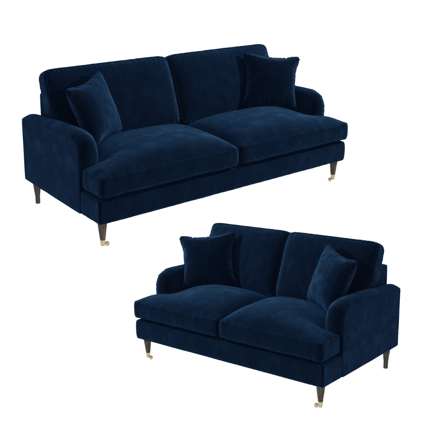 Photo of Navy blue velvet 3 seater & 2 seater sofa set - payton
