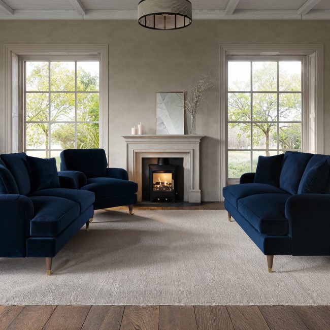 Navy Velvet 3 Piece Sofa Set - Payton