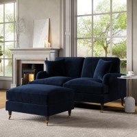 Navy Velvet Sofa and Footstool Set - Payton