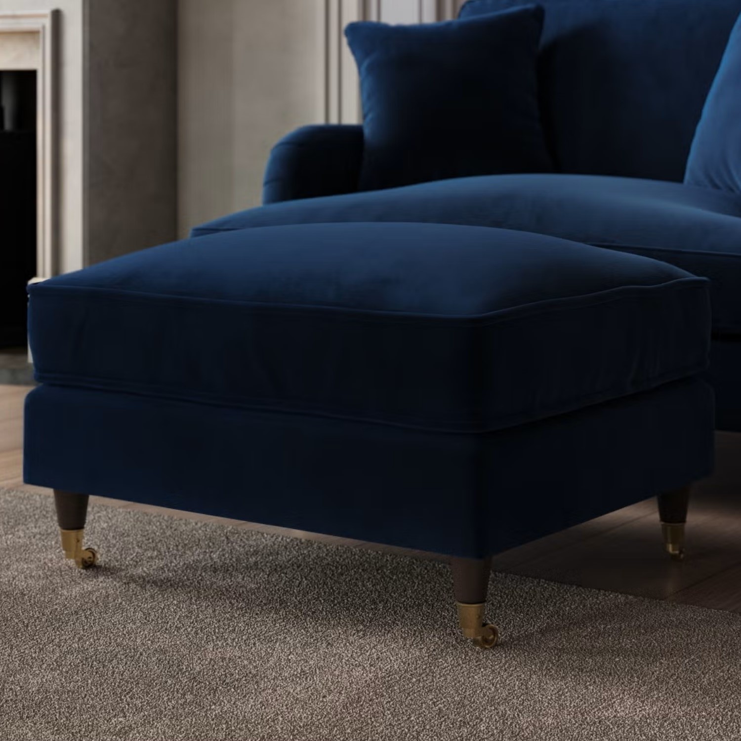 Payton Blue Large Navy Velvet Footstool