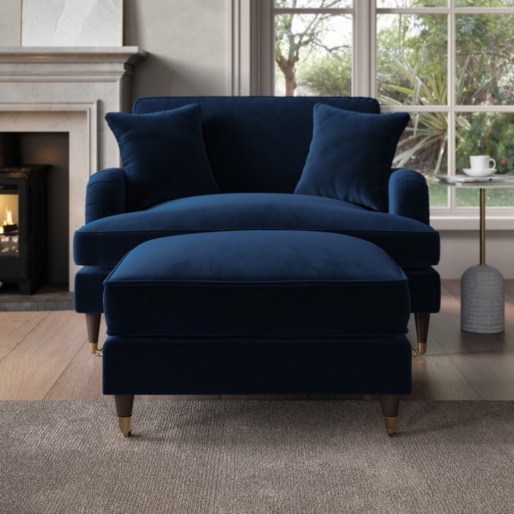 Large Navy Blue Velvet Footstool - Payton