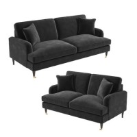 Dark Grey Velvet Sofa Set - Payton