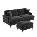 BUN/SOF102/85921 Dark Grey Velvet Sofa and Footstool Set - Payton