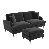 Dark Grey Velvet Sofa and Footstool Set - Payton