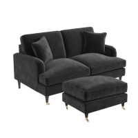 Dark Grey Velvet Sofa and Footstool Set - Payton