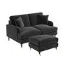 Dark Grey Velvet 2 Seater Sofa and Footstool Set - Payton