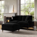 BUN/SOF109/85927 Black Velvet Sofa and Footstool Set - Payton